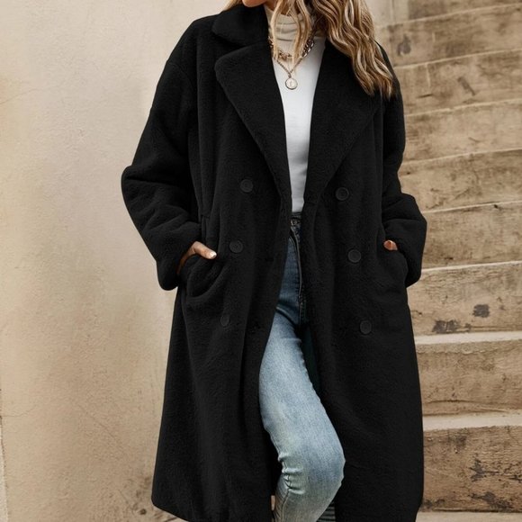 Black Preppy Womens Teddy Coat - Picture 3 of 4